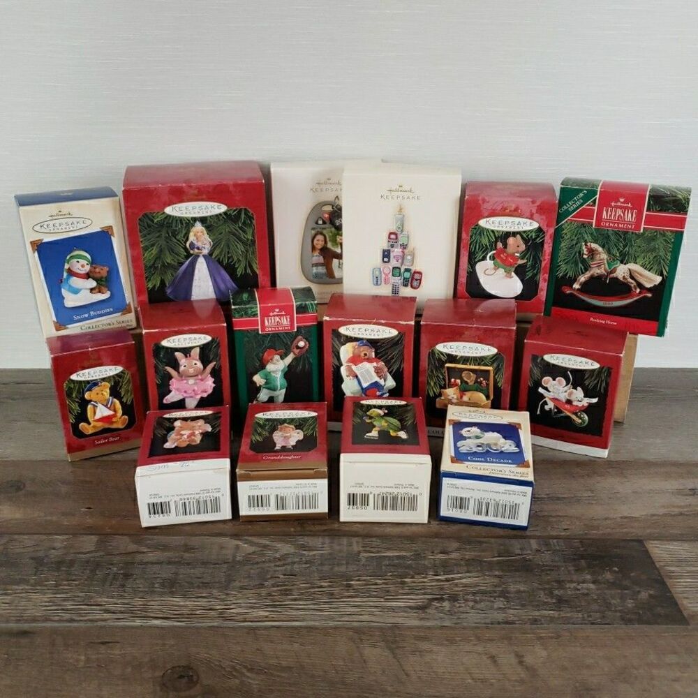 Hallmark Christmas Ornaments 16 Pcs Barbie Santa Snowman Mice Horse VTG